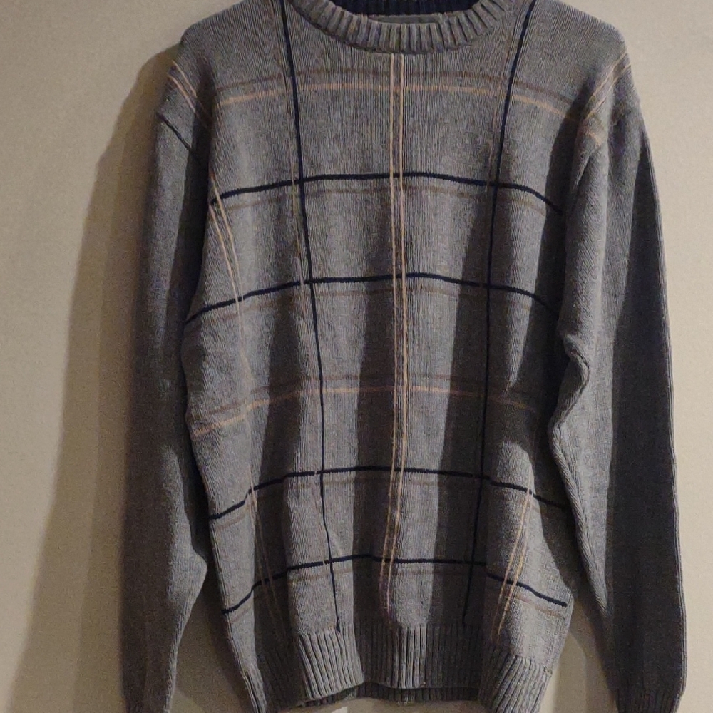 Oscar de la‎ Renta Men's XL Gray Plaid Crewneck Sweater